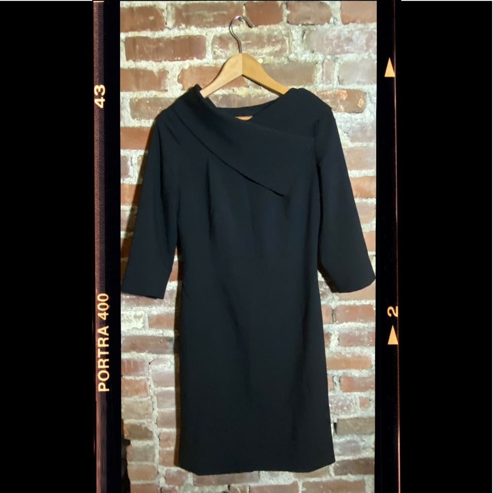 STILLS Black Shawl Collar Dress 38 Wool Blend